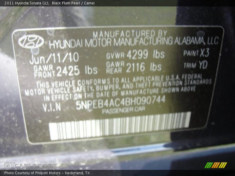 Black Plum Pearl / Camel 2011 Hyundai Sonata GLS