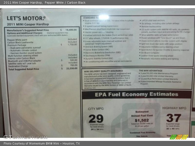 Pepper White / Carbon Black 2011 Mini Cooper Hardtop