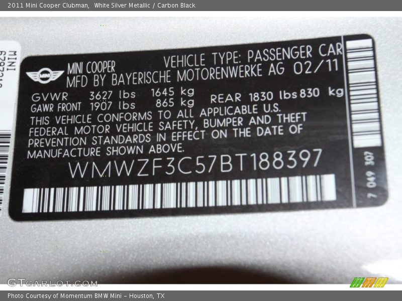 White Silver Metallic / Carbon Black 2011 Mini Cooper Clubman