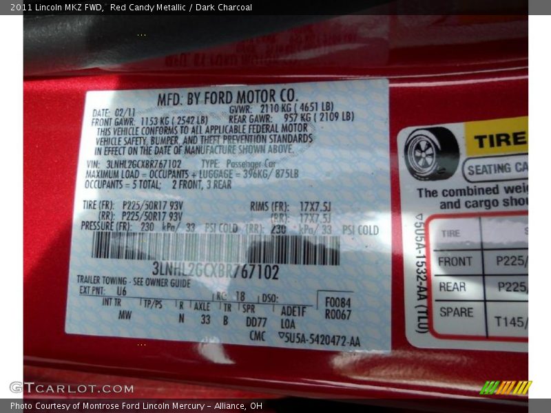 Red Candy Metallic / Dark Charcoal 2011 Lincoln MKZ FWD