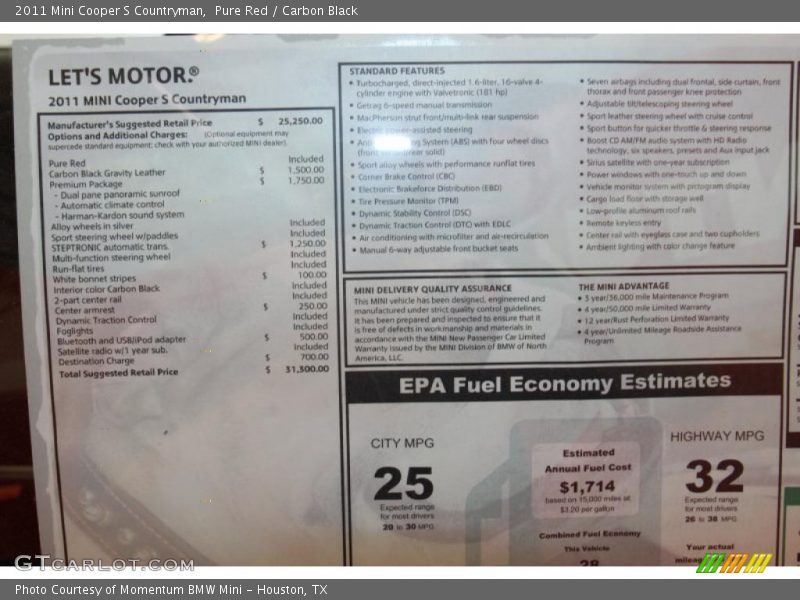  2011 Cooper S Countryman Window Sticker