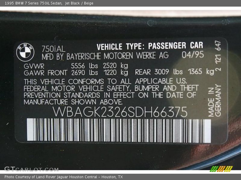Jet Black / Beige 1995 BMW 7 Series 750iL Sedan