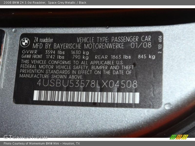Space Grey Metallic / Black 2008 BMW Z4 3.0si Roadster