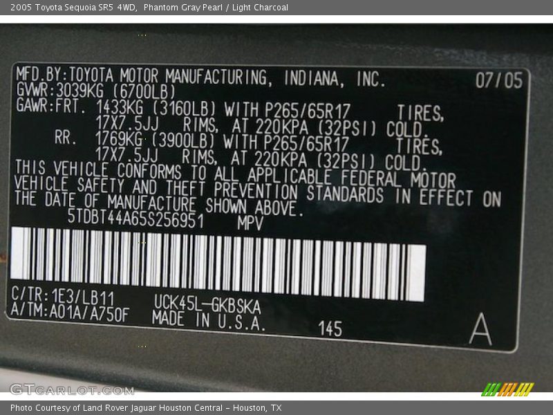 2005 Sequoia SR5 4WD Phantom Gray Pearl Color Code 1E3