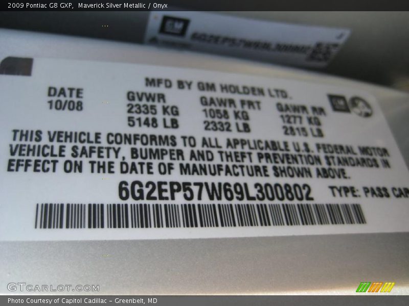 Maverick Silver Metallic / Onyx 2009 Pontiac G8 GXP