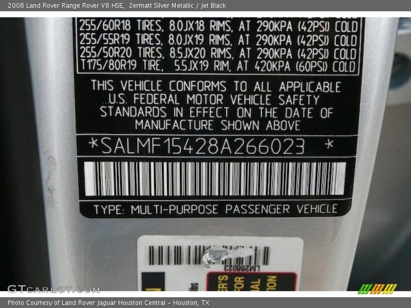 Zermatt Silver Metallic / Jet Black 2008 Land Rover Range Rover V8 HSE