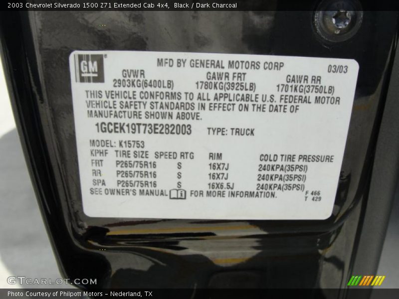 Black / Dark Charcoal 2003 Chevrolet Silverado 1500 Z71 Extended Cab 4x4