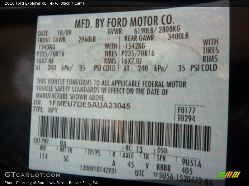 Black / Camel 2010 Ford Explorer XLT 4x4