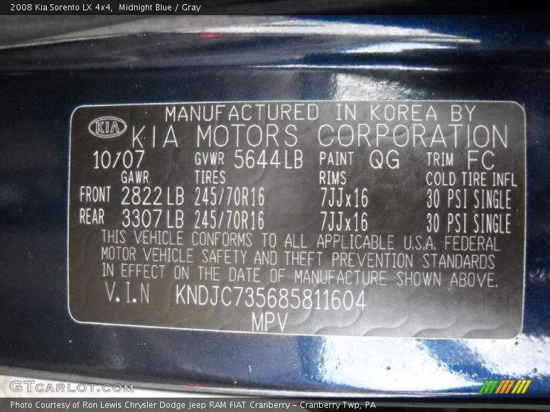 Midnight Blue / Gray 2008 Kia Sorento LX 4x4
