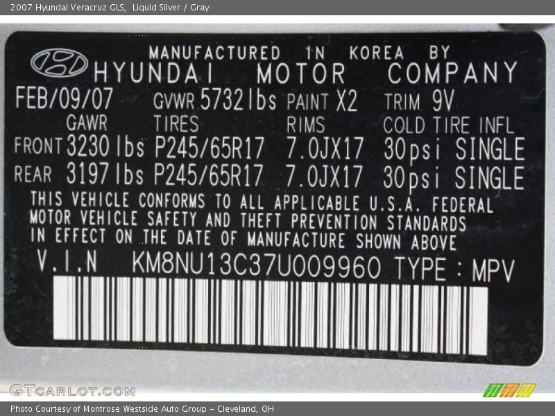 Liquid Silver / Gray 2007 Hyundai Veracruz GLS