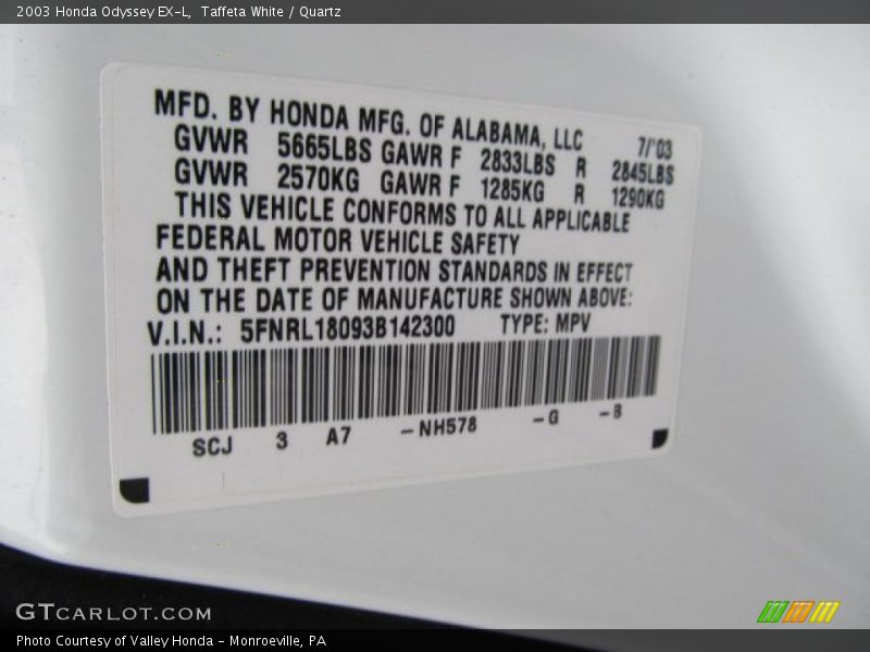 Taffeta White / Quartz 2003 Honda Odyssey EX-L