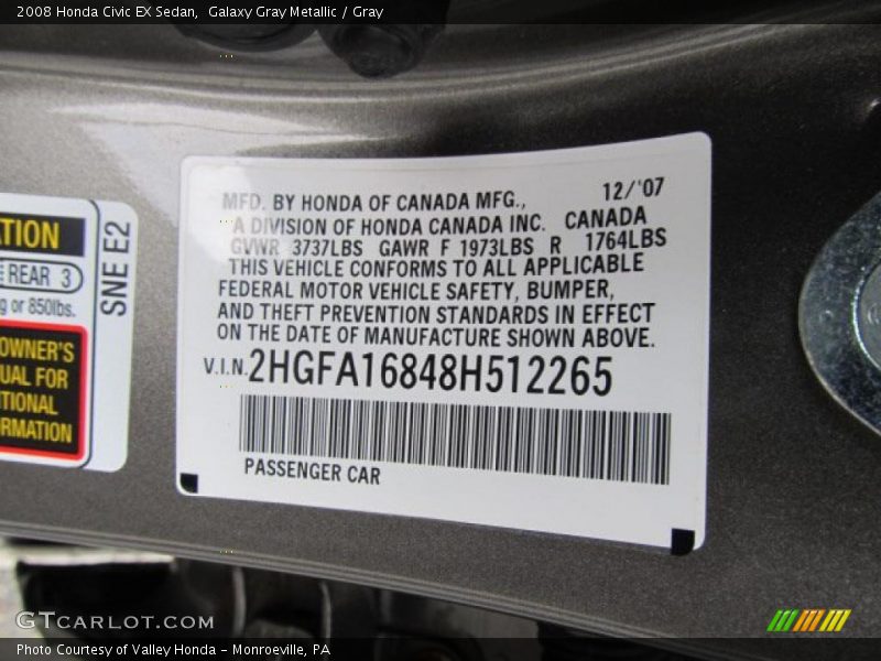 Galaxy Gray Metallic / Gray 2008 Honda Civic EX Sedan