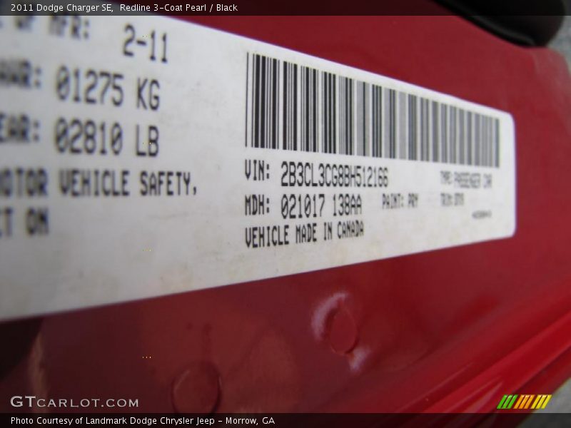 Redline 3-Coat Pearl / Black 2011 Dodge Charger SE