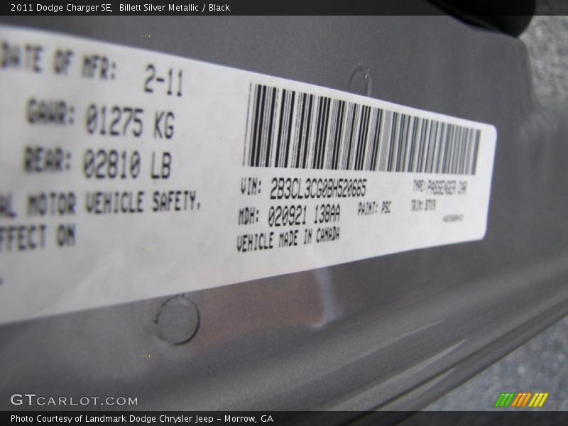 Billett Silver Metallic / Black 2011 Dodge Charger SE