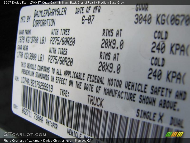 Brilliant Black Crystal Pearl / Medium Slate Gray 2007 Dodge Ram 1500 ST Quad Cab