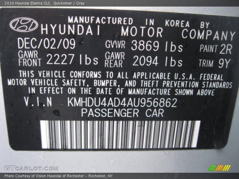 Quicksilver / Gray 2010 Hyundai Elantra GLS
