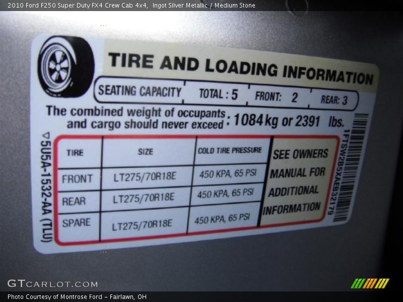Info Tag of 2010 F250 Super Duty FX4 Crew Cab 4x4