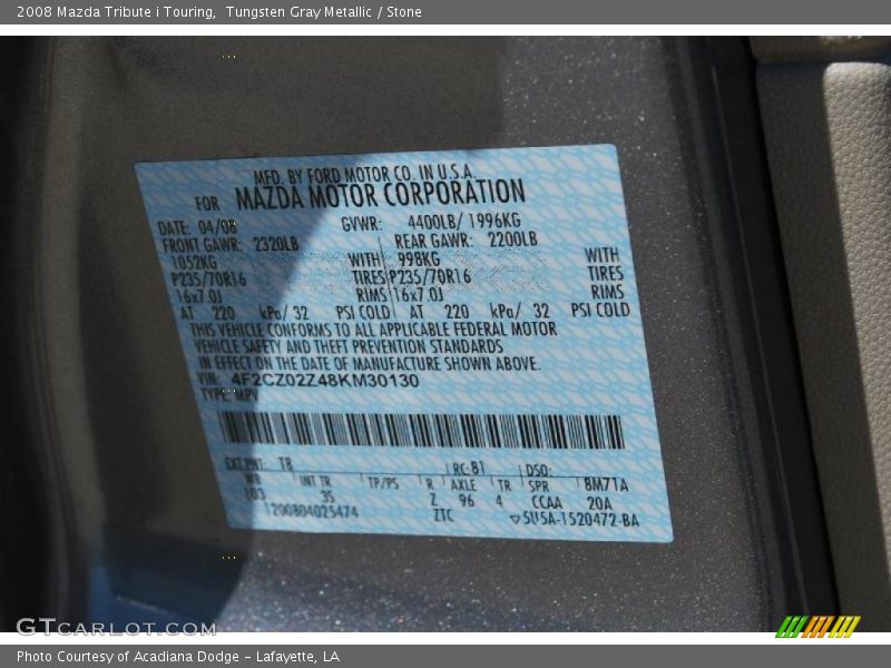 Tungsten Gray Metallic / Stone 2008 Mazda Tribute i Touring