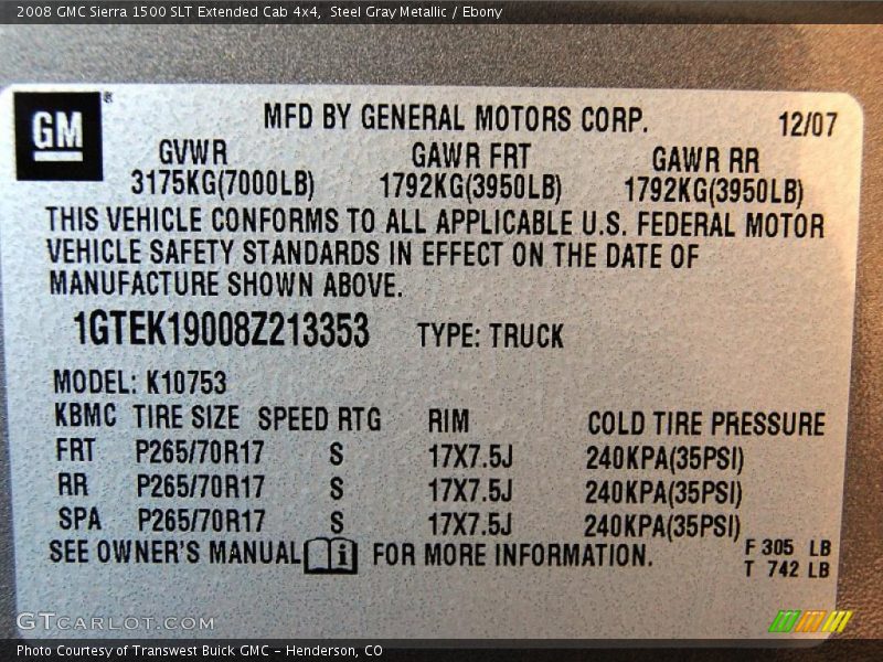 Steel Gray Metallic / Ebony 2008 GMC Sierra 1500 SLT Extended Cab 4x4