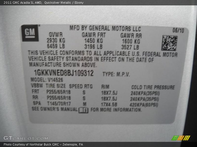 Quicksilver Metallic / Ebony 2011 GMC Acadia SL AWD