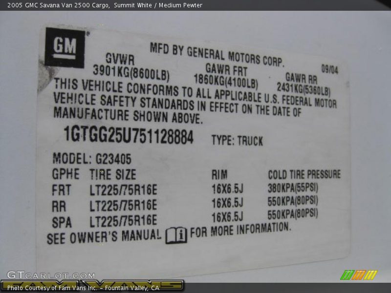 Summit White / Medium Pewter 2005 GMC Savana Van 2500 Cargo