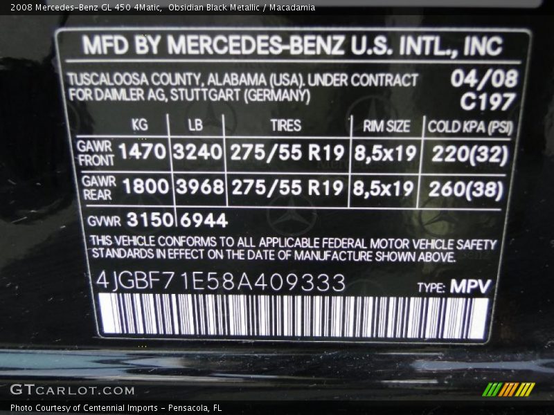 Obsidian Black Metallic / Macadamia 2008 Mercedes-Benz GL 450 4Matic
