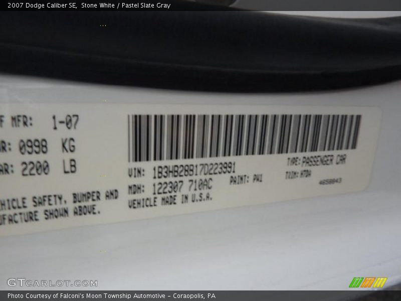 Stone White / Pastel Slate Gray 2007 Dodge Caliber SE