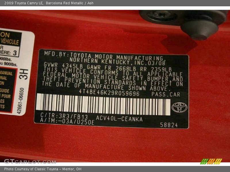 Barcelona Red Metallic / Ash 2009 Toyota Camry LE