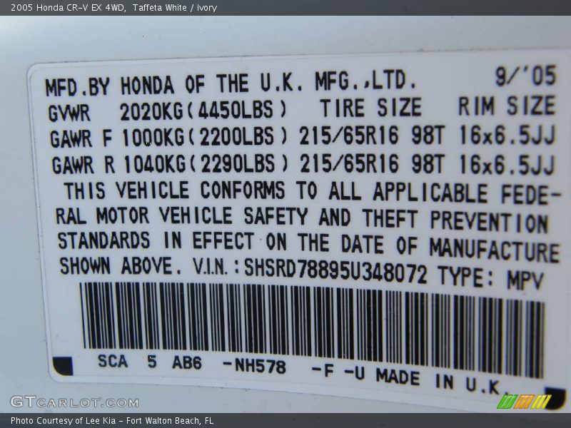 Taffeta White / Ivory 2005 Honda CR-V EX 4WD