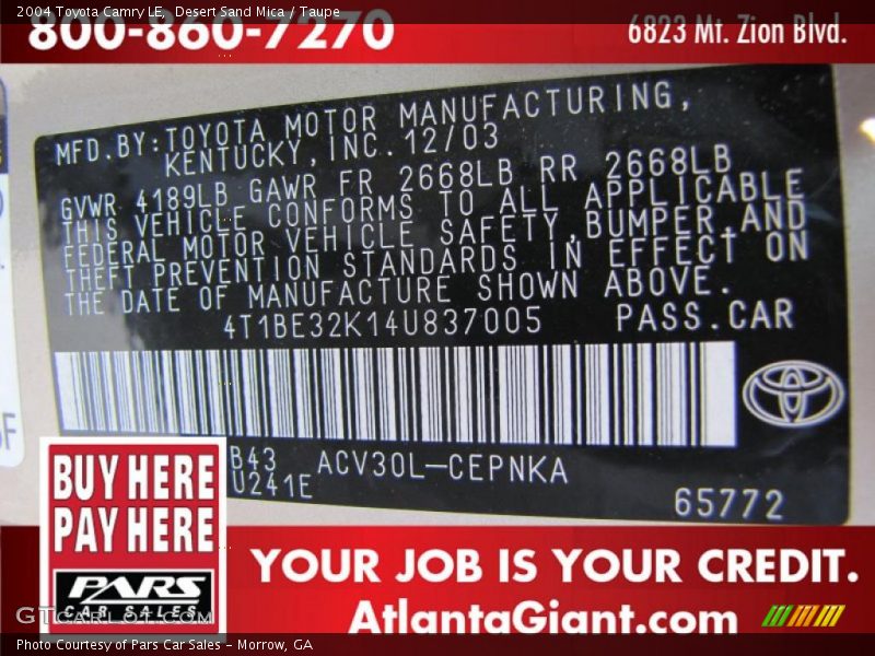 Desert Sand Mica / Taupe 2004 Toyota Camry LE