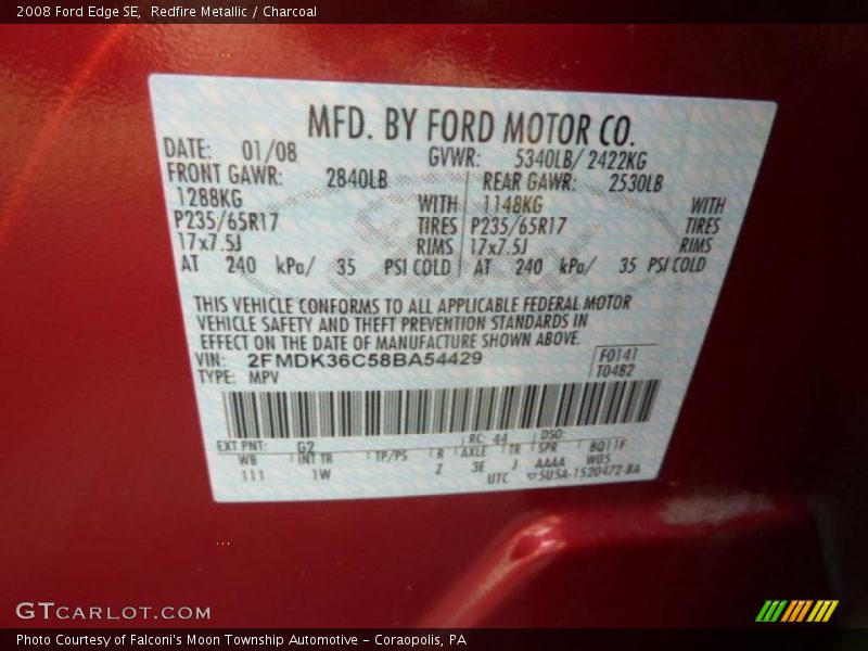 Redfire Metallic / Charcoal 2008 Ford Edge SE