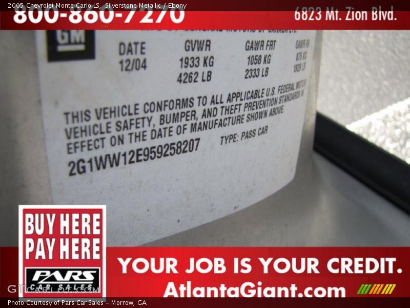 Silverstone Metallic / Ebony 2005 Chevrolet Monte Carlo LS