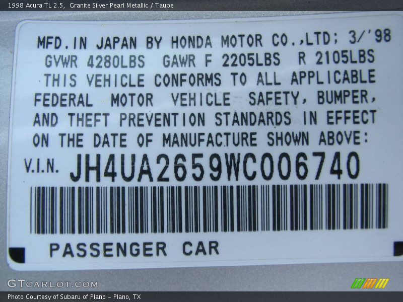 Granite Silver Pearl Metallic / Taupe 1998 Acura TL 2.5