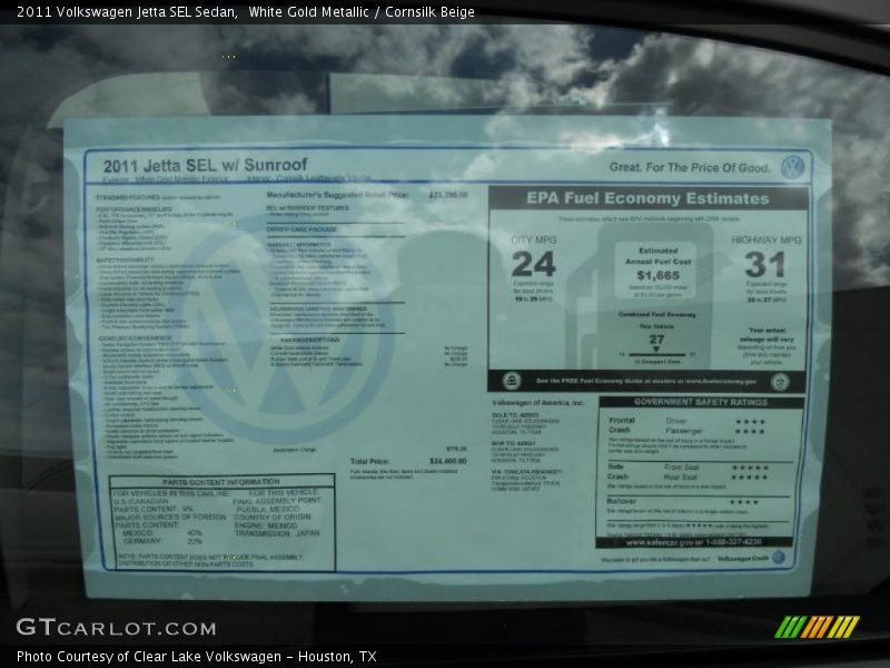 White Gold Metallic / Cornsilk Beige 2011 Volkswagen Jetta SEL Sedan