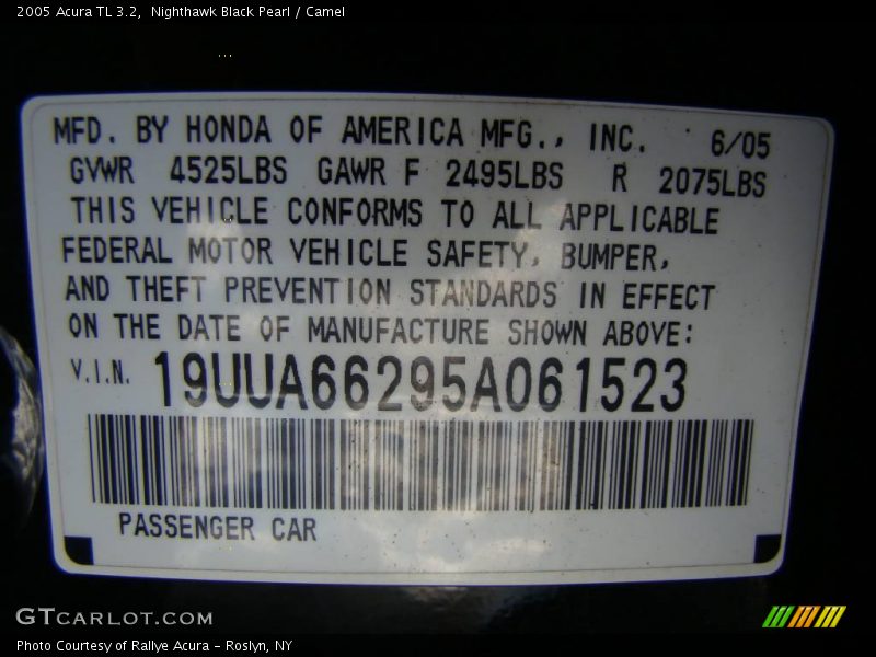 Nighthawk Black Pearl / Camel 2005 Acura TL 3.2