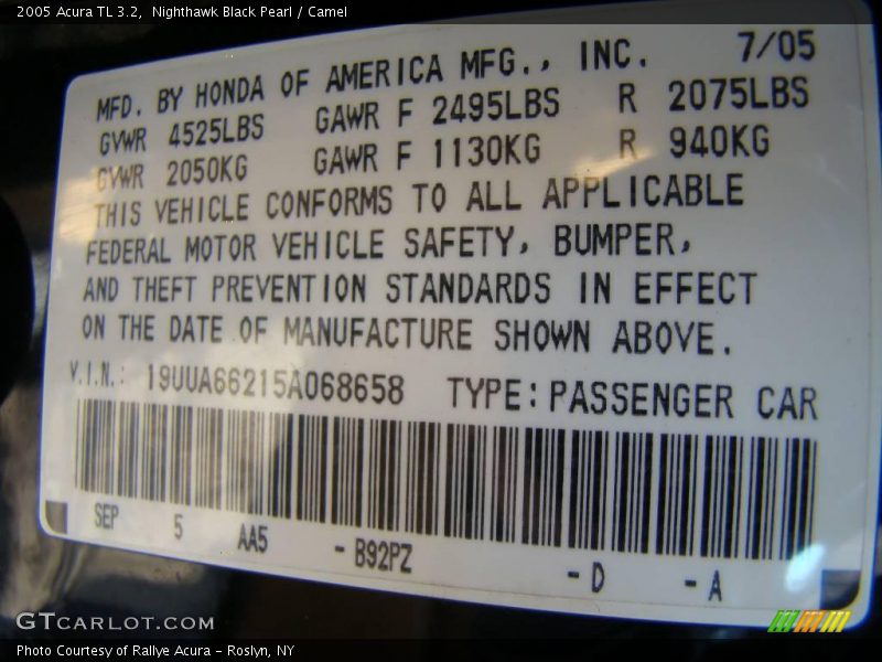 Nighthawk Black Pearl / Camel 2005 Acura TL 3.2