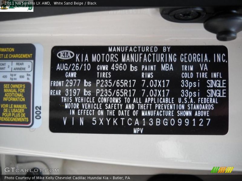 White Sand Beige / Black 2011 Kia Sorento LX AWD