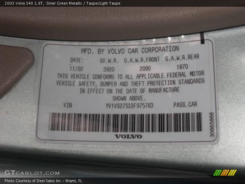 Silver Green Metallic / Taupe/Light Taupe 2003 Volvo S40 1.9T