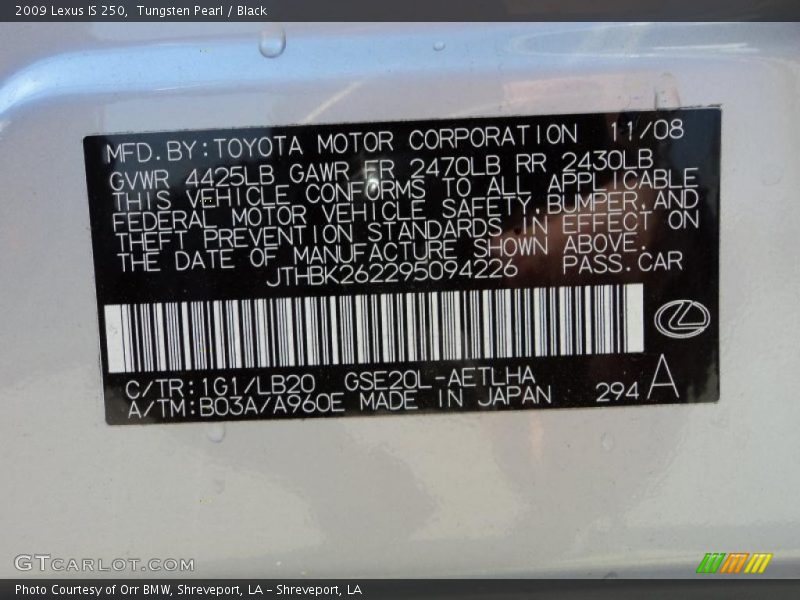 Tungsten Pearl / Black 2009 Lexus IS 250