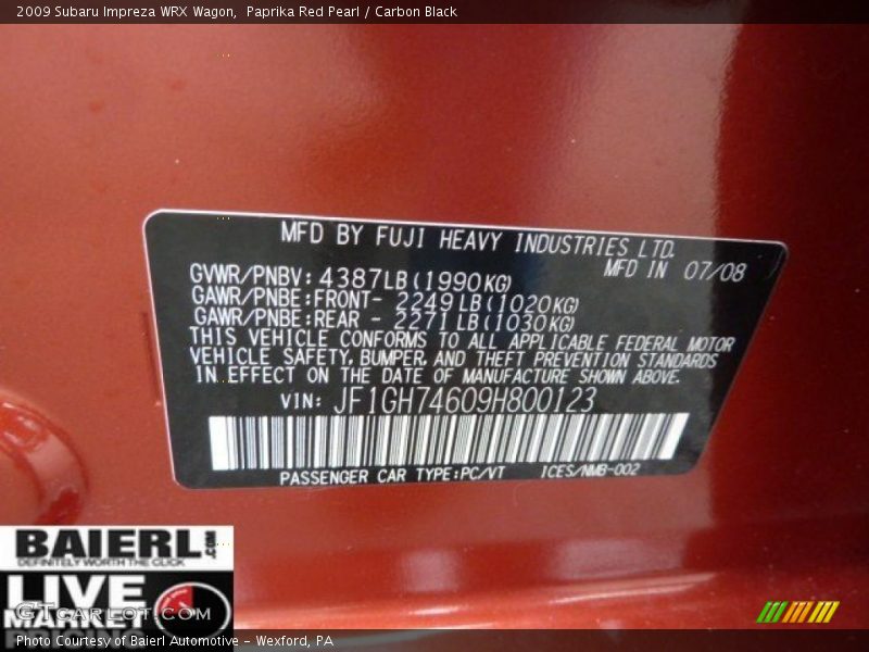 Paprika Red Pearl / Carbon Black 2009 Subaru Impreza WRX Wagon