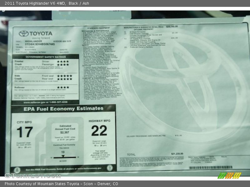 Black / Ash 2011 Toyota Highlander V6 4WD