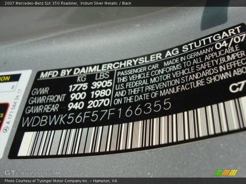 Iridium Silver Metallic / Black 2007 Mercedes-Benz SLK 350 Roadster