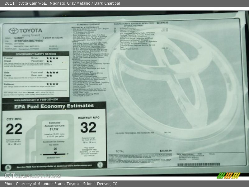 Magnetic Gray Metallic / Dark Charcoal 2011 Toyota Camry SE