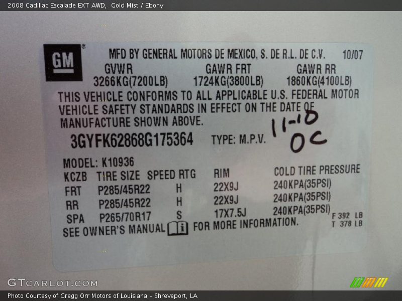 Gold Mist / Ebony 2008 Cadillac Escalade EXT AWD