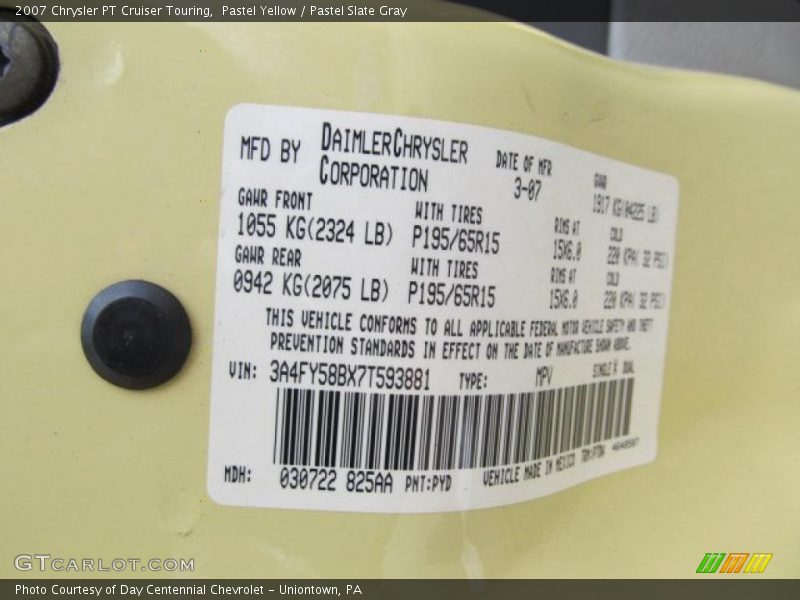 2007 PT Cruiser Touring Pastel Yellow Color Code PYD