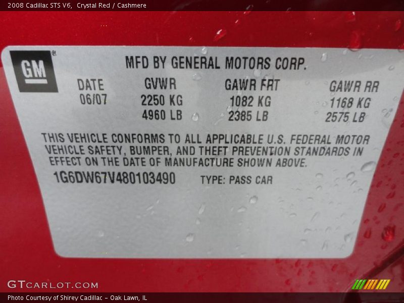 Crystal Red / Cashmere 2008 Cadillac STS V6