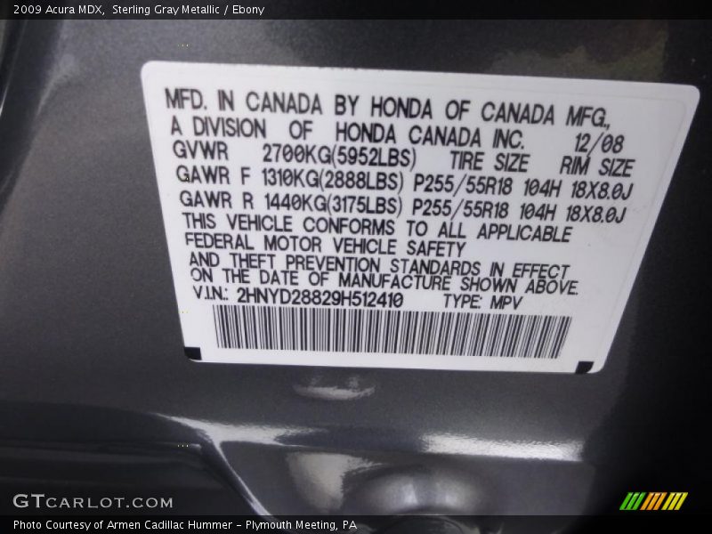 Sterling Gray Metallic / Ebony 2009 Acura MDX