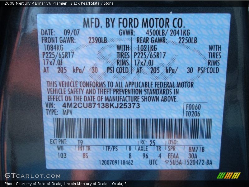 Black Pearl Slate / Stone 2008 Mercury Mariner V6 Premier