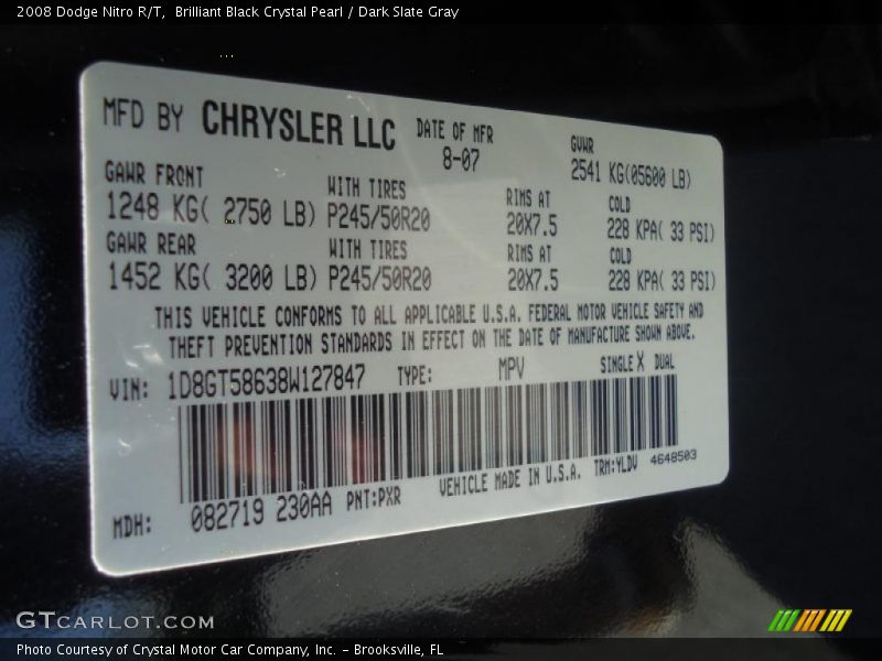 Brilliant Black Crystal Pearl / Dark Slate Gray 2008 Dodge Nitro R/T