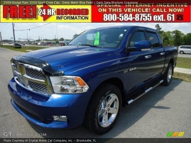 Deep Water Blue Pearl / Dark Slate/Medium Graystone 2009 Dodge Ram 1500 Sport Crew Cab